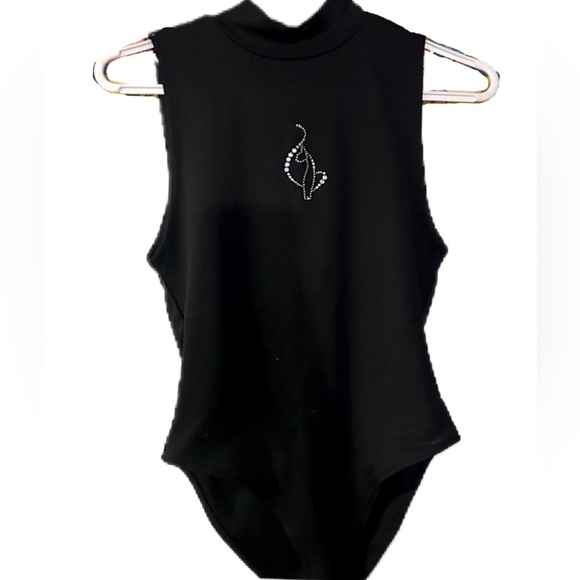 Baby Phat Black Sleeveless Bodysuit with Rhinestone Detail - Picture 1 of 6